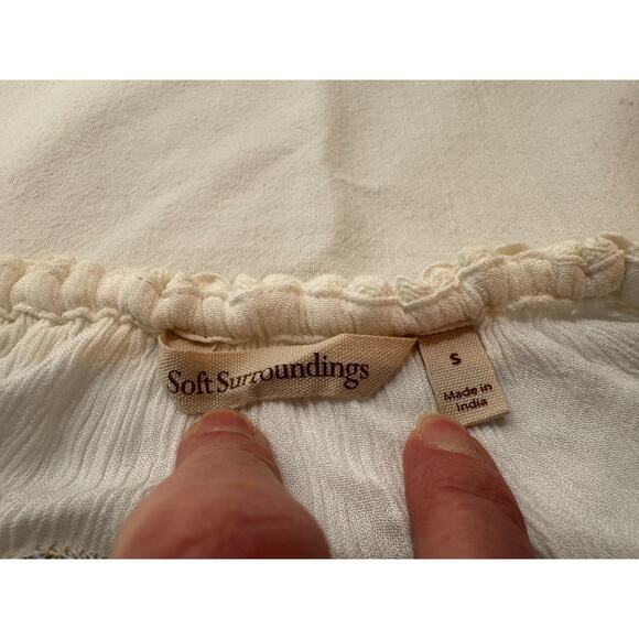 Soft Surroundings Shirt Sz S White Green Embroidered Sequins Tassel Boho Top - Picture 2 of 12